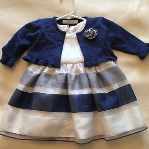 Beautiful white and blue dress w/ cardigan